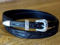 AU-LC-51-BLK Hat Band Hand Engraved Black Leather 1/2" Wide tapered to 3/8"