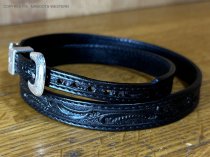 AU-LC-51-BLK Hat Band Hand Engraved Black Leather 1/2" Wide tapered to 3/8"