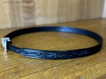 AU-LC-51-BLK Hat Band Hand Engraved Black Leather 1/2" Wide tapered to 3/8"