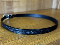 AU-LC-51-BLK Hat Band Hand Engraved Black Leather 1/2" Wide tapered to 3/8"