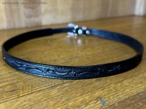 AU-LC-51-BLK Hat Band Hand Engraved Black Leather 1/2" Wide tapered to 3/8"