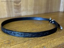 AU-LC-51-BLK Hat Band Hand Engraved Black Leather 1/2" Wide tapered to 3/8"