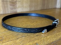 AU-LC-51-BLK Hat Band Hand Engraved Black Leather 1/2" Wide tapered to 3/8"