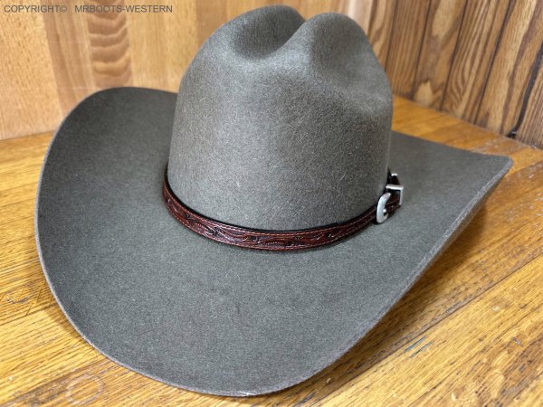 AU-LC-51-BRN Hat Band Hand Engraved Brown Leather 1/2" Wide tapered to 3/8"