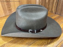 AU-LC-51-BRN Hat Band Hand Engraved Brown Leather 1/2" Wide tapered to 3/8"