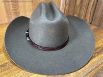 AU-LC-51-BRN Hat Band Hand Engraved Brown Leather 1/2" Wide tapered to 3/8"