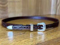 AU-LC-51-BRN Hat Band Hand Engraved Brown Leather 1/2" Wide tapered to 3/8"