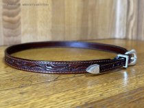 AU-LC-51-BRN Hat Band Hand Engraved Brown Leather 1/2" Wide tapered to 3/8"