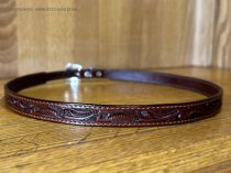 AU-LC-51-BRN Hat Band Hand Engraved Brown Leather 1/2" Wide tapered to 3/8"