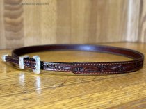 AU-LC-51-BRN Hat Band Hand Engraved Brown Leather 1/2" Wide tapered to 3/8"