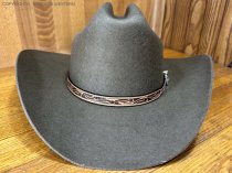 AU-LC-51-NAT Hat Band Hand Engraved Natural Tan Leather 1/2" Wide tapered to 3/8"