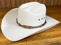 AU-LC-51-B-NAT Hat Band Hand Carved Natural Leather Barbed Wire Design Scalloped 1/2″ Wide