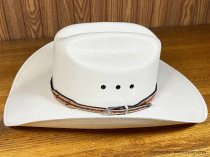 AU-LC-51-B-NAT Hat Band Hand Carved Natural Leather Barbed Wire Design Scalloped 1/2" Wide