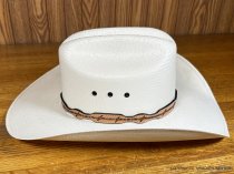 AU-LC-51-B-NAT Hat Band Hand Carved Natural Leather Barbed Wire Design Scalloped 1/2" Wide