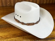 AU-LC-51-B-NAT Hat Band Hand Carved Natural Leather Barbed Wire Design Scalloped 1/2" Wide