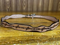 AU-LC-51-B-NAT Hat Band Hand Carved Natural Leather Barbed Wire Design Scalloped 1/2" Wide