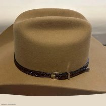 AU-LC-51W-BRN Hat Band Embossed Brown Leather Embosed Basketweave 1/2" Wide tapered to 3/8"