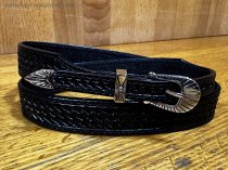 AU-LC-69W-BLK Hat Band Basketweave Black Leather 3/4" Wide