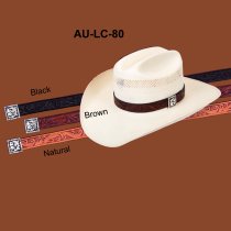 AU-LC-80-BLK Hat Band Black Leather 1" Wide with Adjustabe Slide Square Slide Concho