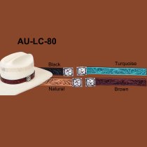 AU-LC-80-BLK Hat Band Black Leather 1" Wide with Adjustabe Slide Square Slide Concho