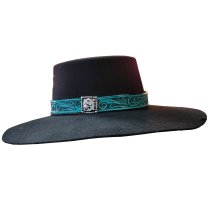 AU-LC-80-TUR Hat Band Turquoise Leather 1" Wide with Adjustabe Square Slide Concho