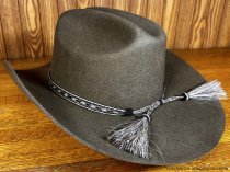 AU-HH05-01 Horse Hair Hat Band Five Strand Black and Natural with Tails and Tassels