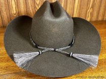 AU-HH05-01 Horse Hair Hat Band Five Strand Black and Natural with Tails and Tassels