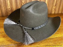 AU-HH05-01 Horse Hair Hat Band Five Strand Black and Natural with Tails and Tassels