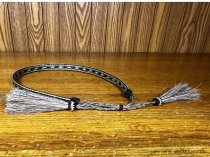 AU-HH05-01 Horse Hair Hat Band Five Strand Black and Natural with Tails and Tassels