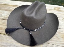 AU-HH05-02 Horse Hair Hat Band Five Strand Black/Natural/Black with Black Tails and 2 Black Tassels