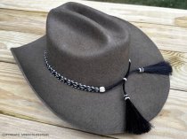 AU-HH05-02 Horse Hair Hat Band Five Strand Black/Natural/Black with Black Tails and 2 Black Tassels