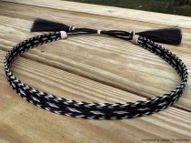 AU-HH05-02 Horse Hair Hat Band Five Strand Black/Natural/Black with Black Tails and 2 Black Tassels