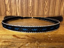 AU-HH05-14 Horse Hair Hat Band Five Strand White/Black/Blue/Black/White with Brown Tails and 2 Black Tassels