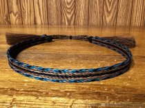 AU-HH05-27 Horse Hair Hat Band Five Strand Turquoise/Brown/Black/Brown/Turquoise with Brown Tails and 2 Brown Tassels