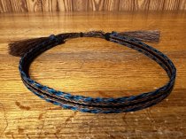 AU-HH05-27 Horse Hair Hat Band Five Strand Turquoise/Brown/Black/Brown/Turquoise with Brown Tails and 2 Brown Tassels