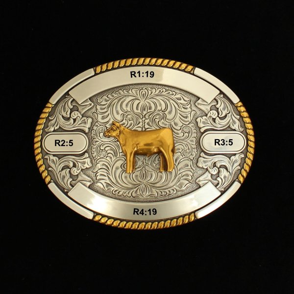 MF-38660 Trophy Buckle Oval Show Cow 4 Ribbons 3-1/4x4-1/2