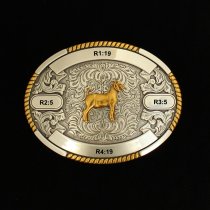 MF-38666 Trophy Buckle Oval Goat 4 Ribbons 3-1/4x4-1/2