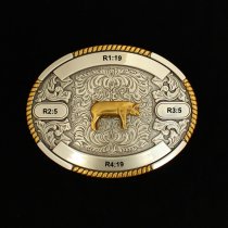 MF-38672 Trophy Buckle Oval Pig 4 Ribbons 3-1/4x4-1/2