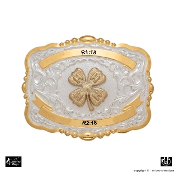 MF-38400 Trophy Buckle 4 H Clover 2 Ribbons