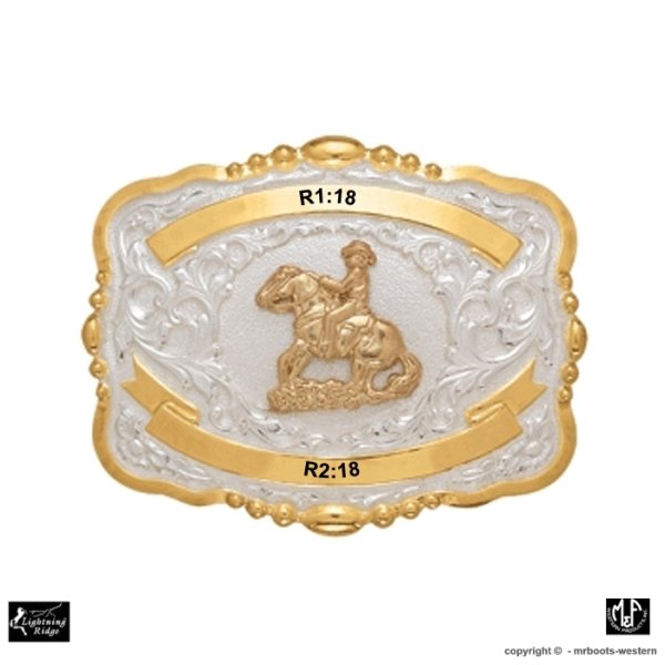 MF-38424 Trophy Buckle Reining Horse 2 Ribbons