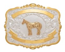 MF-38442 Trophy Buckle Standing Horse 2 Ribbons