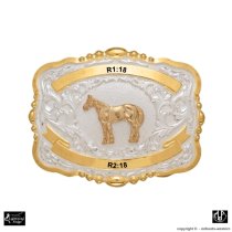 MF-38442 Trophy Buckle Standing Horse 2 Ribbons