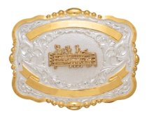 MF-38454 Trophy Buckle Team Penning 2 Ribbons