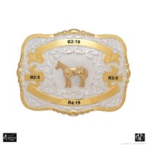 MF-38444 Trophy Buckle Standing Horse 4 Ribbons