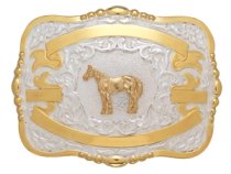 MF-38444 Trophy Buckle Standing Horse 4 Ribbons