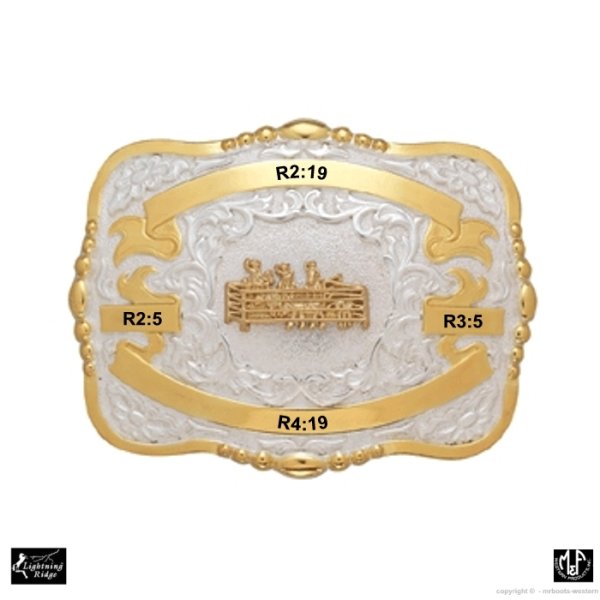 MF-38456 Trophy Buckle Team Penning 4 Ribbons