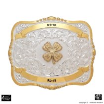 MF-38404 Trophy Buckle 4 H Clover 2 Ribbons