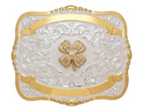 MF-38404 Trophy Buckle 4 H Clover 2 Ribbons