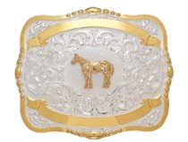 MF-38446 Trophy Buckle Standing Horse 2 Ribbons